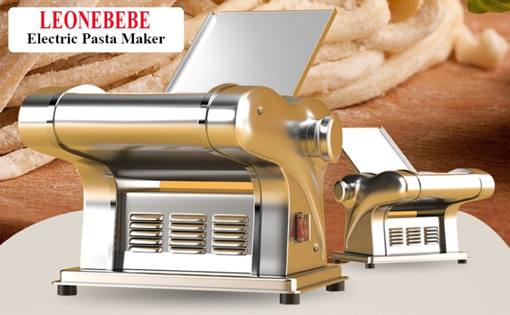 LEONEBEBE pasta maker in a home kitchen making fresh noodles.