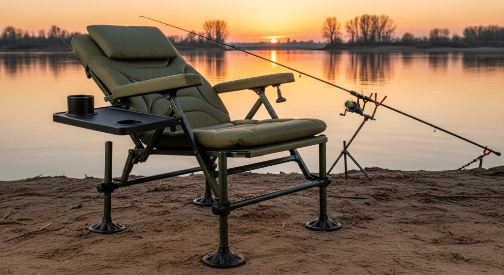Ergonomic fishing chair with padded seat and adjustable reclining mechanism