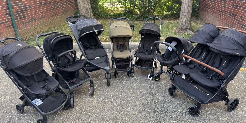 Safe baby stroller with canopy, sturdy frame, and locking wheels