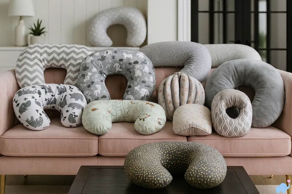 Close-up of breastfeeding pillow designed for moms and infants comfort